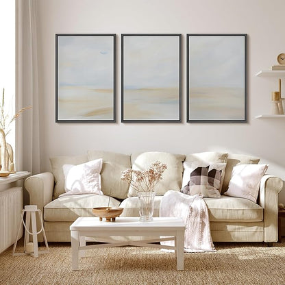 MUDECOR Framed Wall Art Print Set Minimalist Coastal Horizon in Soft Blue and Sand Colors Illustrations Modern Art Boho Decorative Chic for Living Room, Bedroom, Office - 16"x24"x3 Black