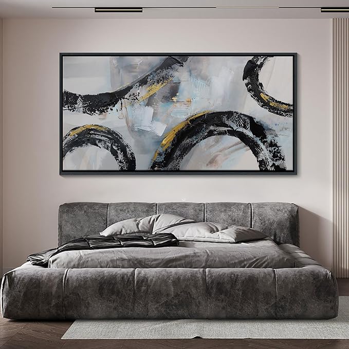 CHATYOUNG Abstract Wall Art Large Canvas, Black and White Gold Living Room Wall Decor, Modern Abstraction Artwork as Bedroom Home Dining Room Office Decor, Framed, 29 x 58 In