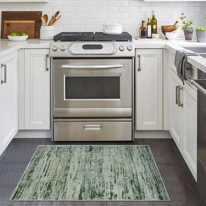 Modern Abstract Entryway Rug Indoor 2x3 Washable Rug Non-Slip Soft Small Area Rug Forest Green Kitchen Mats Thin Print Faux Wool Floor Carpet Throw Rugs for Entrance Bedroom