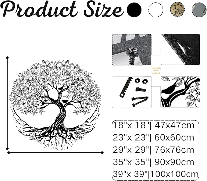 Yemwot Metal Tree of Life Wall Decor, Circle of Life Metal Tree Wall Art, Branch Art, Spiritual Decor, Modern Sculpture Decoration, Living Room Bedroom Decoration (White-Tree 5, 23"x 23"| 60x60cm)