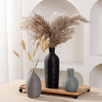 Ceramic Vases Set of 3 Home Decor Vases Modern Rustic Farmhouse Pottery Decorative Flower Vase for Pampas Grass Dried Fresh Flowers, Living Room, Table Centerpiece, Shelf, Mantel (Multicolor Black)