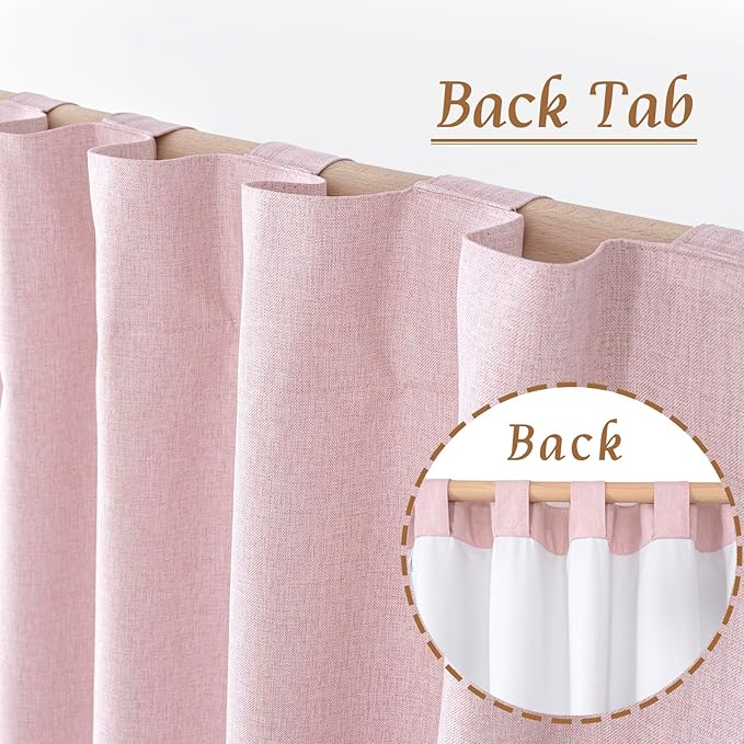 LAMIT Full Blackout Window Curtains for Baby Girl Bedroom, 54 Inches Thermal Farmhouse Curtains Back Tab and Rod Pocket Privacy Protected Panels with White Liner, 2 Panels, 52 x 54 Inch, Pink
