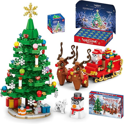 Advent Calendar 2025 Building Blocks Set - 24-Day Christmas Countdown Calendar - Santa Sleigh Christmas Tree Decorations Gifts for Kids Boys & Girls and Adults(912PCS)