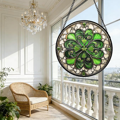 DASTOLL Stained Glass Window Hanging St. Ripak Festival Green Lucky Clover 9.8" - Suncatcher Door Garden Sun Catcher Ireland Decor Mother's Day for Mom Woman Her Men Sisters