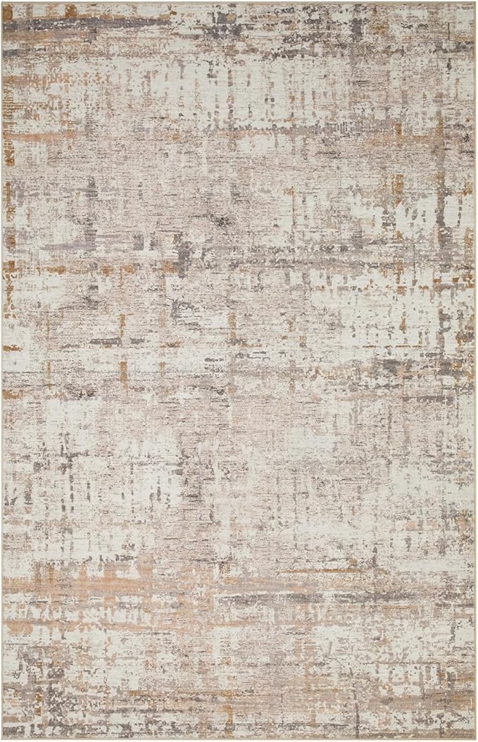 9x12 Area Rug for Living Room, Extra Large Washable Rug, Soft Neutral Abstract Rug for Bedroom, Office, Farmhouse, Low Pile Imitation Wool Non Slip Carpet Ideal for High-Traffic Areas, Beige Grey