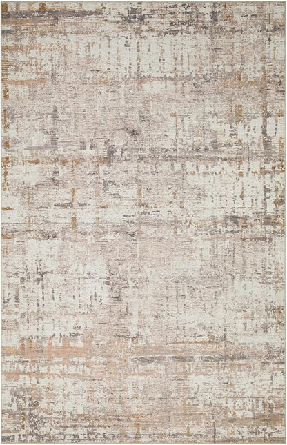 9x12 Area Rug for Living Room, Extra Large Washable Rug, Soft Neutral Abstract Rug for Bedroom, Office, Farmhouse, Low Pile Imitation Wool Non Slip Carpet Ideal for High-Traffic Areas, Beige Grey