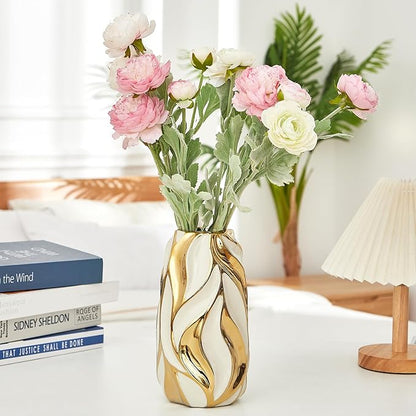 Cream White Ceramic Vase for Flowers, Gold Flower Vase Modern Home Decor, Small Ceramic Vase for Pampas Grass Decorative Vase, for Farmhouse Coffee Table Bookshelf (Large)