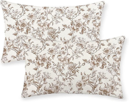 Brown Pillow Covers 12x20 Inch Set of 2 Chinoiserie Floral Throw Pillows Vintage Rustic Toile Flower Decorative Pillow Cases Outdoor Chinoiserie Decor Lumbar Cushion Case for Couch Sofa Bed