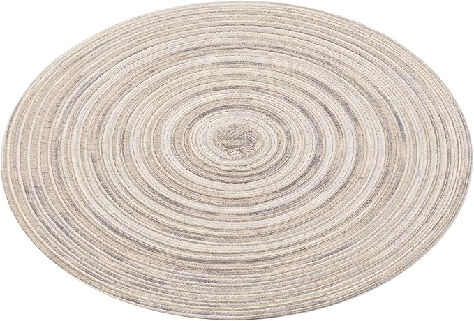 SHACOS Round Braided Placemats 15 inch Set of 6 Washable Kitchen Table Placemats for Home Wedding Party (Rainbow Gray, 6)