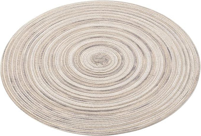 SHACOS Round Braided Placemats 15 inch Set of 6 Washable Kitchen Table Placemats for Home Wedding Party (Rainbow Gray, 6)