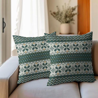 Dark Green Christmas Pillow Covers 24x24 Set of 2 Xmas Floral Pattern Rustic Decorative Outdoor Farmhouse Zipper Pillowcases Decorations Winter Holiday Throw Cushion Cover Decor for Couch Sofa Bed