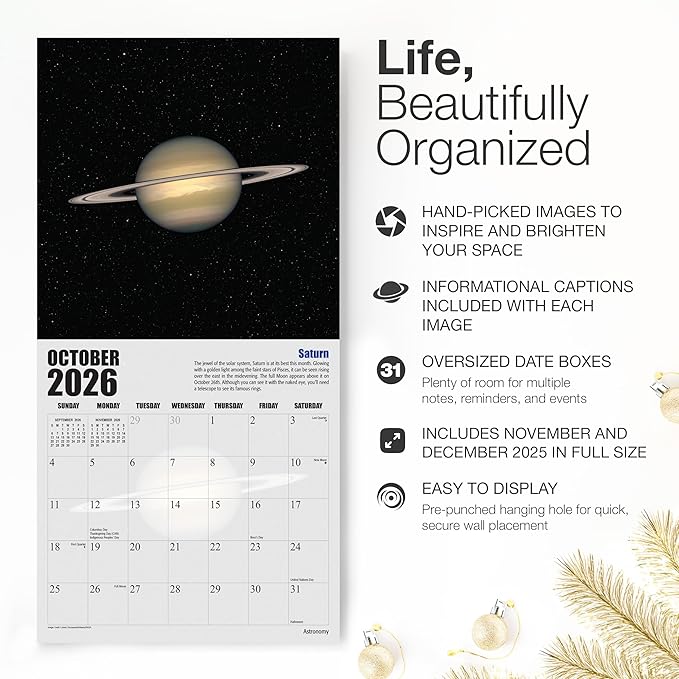 RED EMBER Astronomy 2026 Wall Calendar 12 Month | 12" x 24" Open | Thick & Sturdy Paper | Holiday Gift | Space Calendar 2026