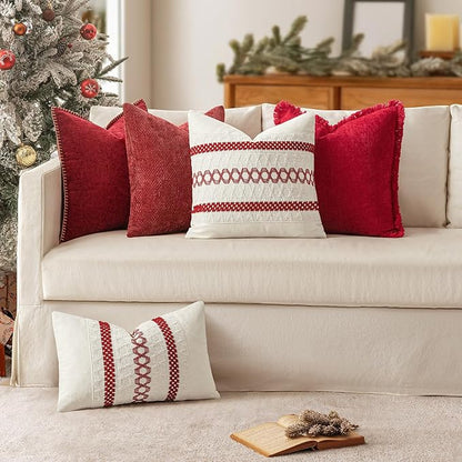 MIULEE Pack of 2 Christmas Red Couch Throw Pillow Covers 20x20 Inch Modern Boho Accent Decorative Pillow Covers Soft Chenille Farmhouse Cushion Covers for Home Decor Bed Sofa Living Room