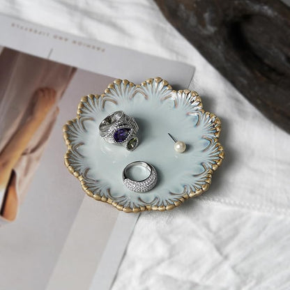 Ceramic Jewelry Dish, Decorative Tray for Rings Earrings Necklaces Bracelet Watch Keys, 4.50" Trinket Tray as Gifts for Women (Reactive Shell)