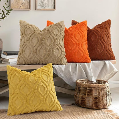 decorUhome Spring Throw Pillow Covers 20x20 Inch Set of 2, Soft Plush Faux Wool Rust Solid Couch Pillow Covers, Accent Farmhouse Neutral Square Pillow Cases for Sofa Bed Living Room