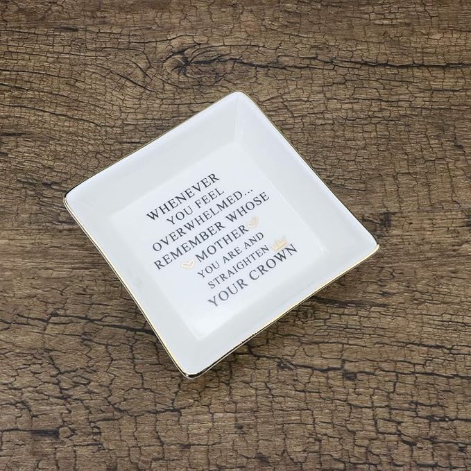 JoycuFF Inspirational Mom Gifts-Ceramic Ring Dish Decorative Trinket Plate-Unique Gifts for Mom Birthday Chrismas Mother's Day