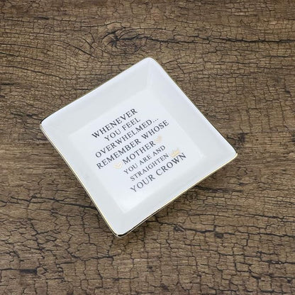 JoycuFF Inspirational Mom Gifts-Ceramic Ring Dish Decorative Trinket Plate-Unique Gifts for Mom Birthday Chrismas Mother's Day