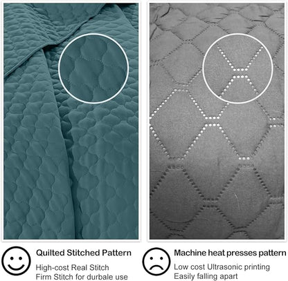 HORIMOTE HOME Quilt King Size Teal Blue, Lightweight Quilt for Summer, Ultra-Soft Microfiber Modern Style Quilted Clouds Pattern Bedspread Quit Set 3 Pieces(1 Quilt and 2 Pillow Shams)