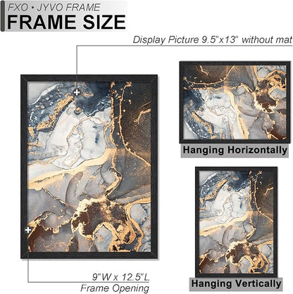 Engineered Wood 9.5x13 Picture Frame Set of 2, Black Frame for 9.5 x 13 Inch Picture Poster Photo, Light Weight 9.5 by 13 Frame with Wood-grain for Wall - 2 Pack/Black/9.5"x13"
