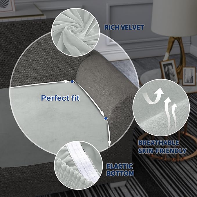 MAXIJIN Velvet Stretch Cushion Cover Fitted Couch Cushion Slipcovers 1 Pack Arm Chair Seat Cushion Cover for Individual Cushion Sofa Chair with Elastic Bottom (Chair Cushion, Silver Grey)
