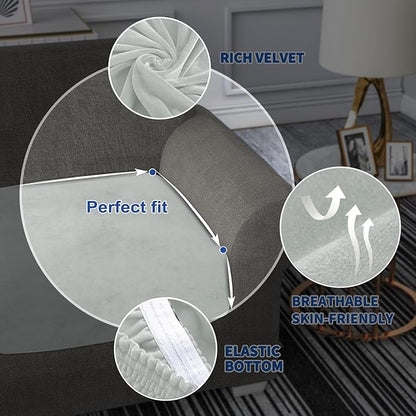 MAXIJIN Velvet Stretch Couch Cushion Covers Soft Sofa Cushion Cover Replacement Sofa Seat Cushion Slipcovers Furniture Protector with Elastic Bottom (1 Piece Sofa Cushion Cover, Silver Grey)