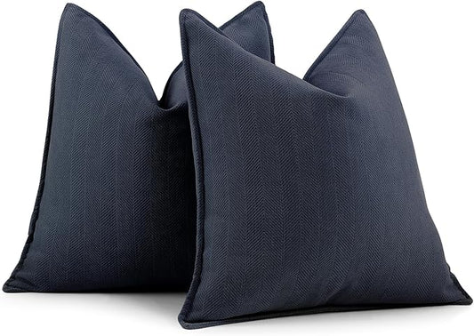 ZWJD Navy Pillow Covers 16x16 Set of 2 Chenille Throw Pillow Covers with Elegant Design Soft and Luxurious Decorative Throw Pillows for Couch, Bed, and Home Decor