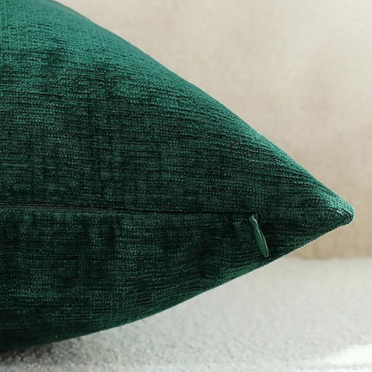 Hunter Green Chenille Decorative Couch Throw Pillow Covers, Soft Cushion Cases for Home Livingroom Sofa Décor, Pack of 2, 20 x 20 Inches