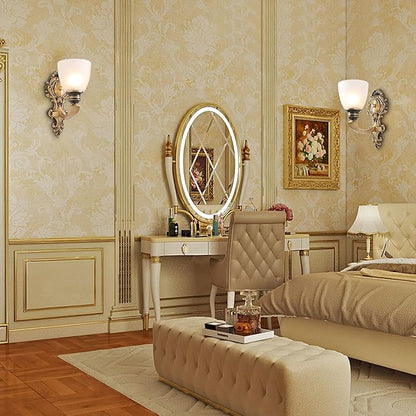 NOXARTE 2 Pack Vintage Wall Sconce Brass Wall Mounted Light Ceiling Fixture with Milk White Glass Shades for Living Room Bedroom Hallway