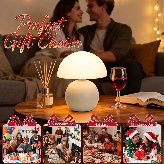 Small Mushroom Lamp,USB-Plug in Bedside Table Lamps with 3-Temperature LED Bulb Dimmable,Unique Cute Aesthetic Home Decor for Living Room/Bedroom/Entryway/Table Decor(Cream White)