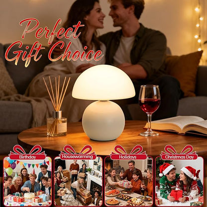 Small Mushroom Lamp,USB-Plug in Bedside Table Lamps with 3-Temperature LED Bulb Dimmable,Unique Cute Aesthetic Home Decor for Living Room/Bedroom/Entryway/Table Decor(Cream White)