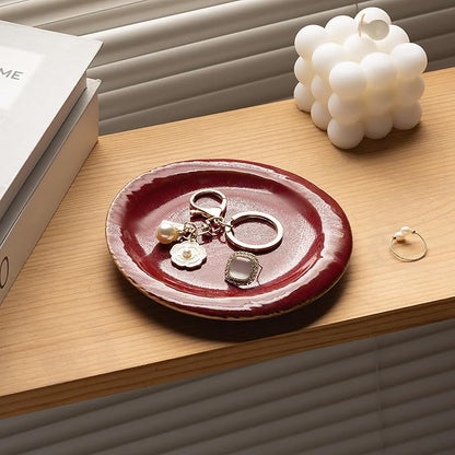 Ring Dish Holder, Jewelry Dishes for Women, Ceramic Trinket Dish Tray, Cute Key Bowl, Decorative Jewelry Plate, Gift for Friends Sister Mom Daughter (red)