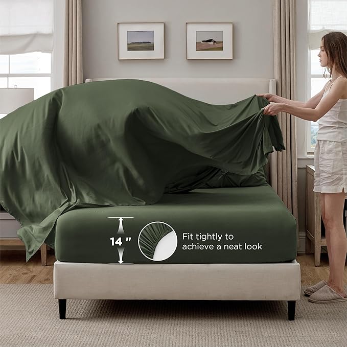 Bedsure California King Comforter Set Olive Green - Bed in a Bag Cal King Bedding Set 7 PCS, GentleSoft™ Pintuck Bed Set Gift for Family, Pinch Pleat Green Comforter with Sheets, Pillowcases & Shams