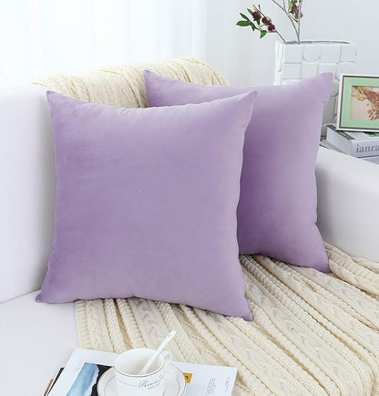 Jeneoo Comfy Soft Thick Velvet Throw Pillow Cases for Sofa Couch, Decorative Solid Square Cushion Covers for Bedroom Car (Lavender, 18 x 18 Inches, 2 Pieces)