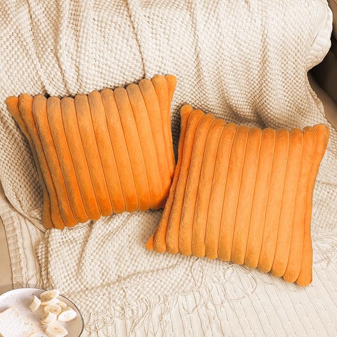 2 Pack Pillow Covers, 20x20 Faux Fur Square Throw Pillow Covers for Living Room Decorations Throw Pillow Case, Throw Pillow Cover Cushion Cover for Home Sofa Bedroom Car, Orange