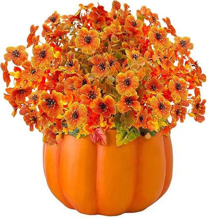 Artificial Fall Flowers for Outdoors,Faux Silk Flowers Fall Decorations,Fake Mums Eucalyptus Plants Christmas Halloween Decor for Outdoor Patio,Window Planter Autumn Fall Decor(10PCS,Orange)