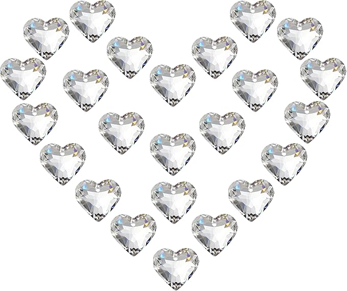 HDCRYSTALGIFTS 24pcs Heart Prisms Suncatchers 20mm Clear Crystal Beads Rainbow Maker Sun Catchers Chandelier Crystals Drop Parts Glass Wedding Valentine's Day Decorations