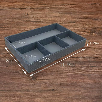 Desktop Storage Organizer, Bedside Table or Storage rack Leather Tray, Valet Tray, Dresser Organizer, 4 Compartments,PU Leather Drawer Storage Organizer Decorative Trays. (gray)