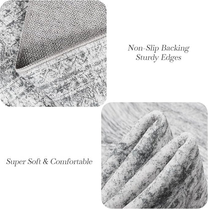7x9 Area Rug for Living Room Washable Abstract Vintage Soft Thin Indoor Floor Non-Slip Carpet for Bedroom Dining Room Grey