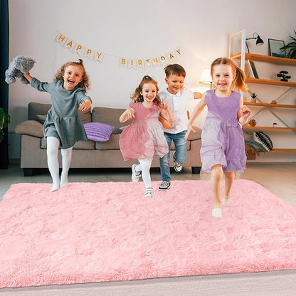Large 9x12 Area Rugs for Living Room, Soft Shag Living Room Rug Thick Fluffy Rug for Bedroom, Plush Fuzzy Carpet for Girls Boys Kids Room Non Slip Dorm Home Decor Aesthetic, Pink