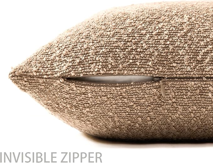 Boucle Decorative Throw Pillow Covers for Couch Set of 2, 18x18 inches, Camel