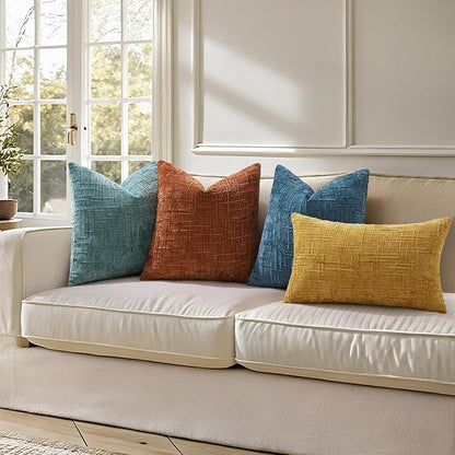 decorUhome Spring Navy Blue Chenille Throw Pillow Covers 18x18 Set of 2 Textured Slubby Couch Pillow Covers Farmhouse Accent Modern Neutral Decorative Pillow Cases for Bed Sofa Living Room