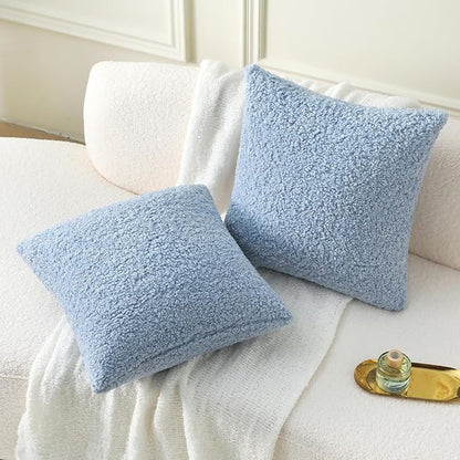 FUTEI Light Blue Throw Pillow Covers 20x20 Inch Set of 2,Furry Faux Fur Teddy Boucle Textured Cushion Covers,Soft Fluffy Decorative Pillow Case,Home Decor for Couch Bed Living Room Office Car