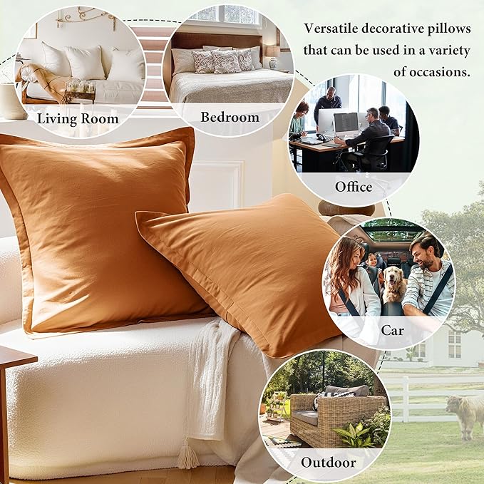Simple&Opulence Linen Euro Sham Covers Set of 2, 26x26 Decorative Cotton Flax Blend Throw Pillow Cover Farmhouse Pillow Shams for Chair Couch Sofa Bedroom Living Room Home Decor,Rust