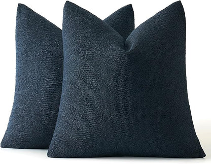 MIULEE 24x24 Decorative Euro Sham Throw Pillows for Bed Set of 2 Textured Boucle Neutral Winter Throw Pillow Covers Navy Blue Accent Solid Couch Pillowcases Sofa Livingroom Home Decor