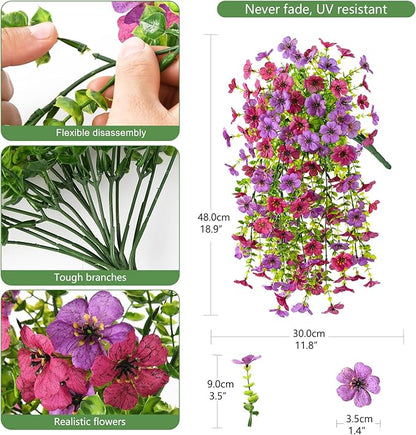 INQCMY 2Pcs Artificial Fake Hanging Flowers for Outdoors UV Resistant Artificial Plants for Spring Summer Decor Look Real Faux Flowers for Outside Home Planter Porch Patio Decor