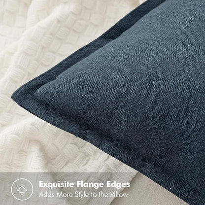 MIULEE Decorative Linen Pillow Covers 18x18 Inch Navy Blue Boho Farmhouse Neutral Couch Throw Pillows for Bed Pack of 2 Accent Coastal Modern Pillowcase Summer Sofa Livingroom Home Decor