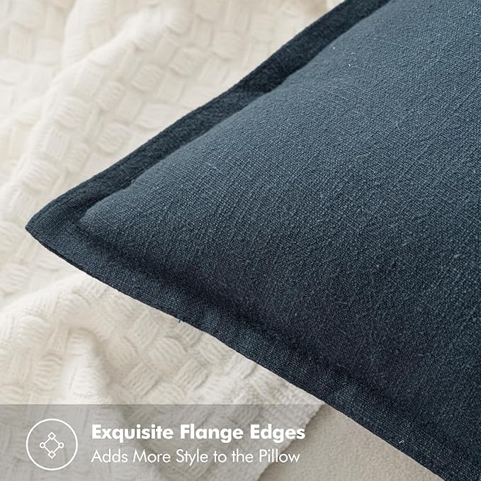 MIULEE Decorative Linen Lumbar Pillow Covers 12x20 Inch Navy Blue Boho Farmhouse Neutral Couch Throw Pillows for Bed Pack of 2 Accent Coastal Modern Pillowcase Summer Sofa Livingroom Home Decor