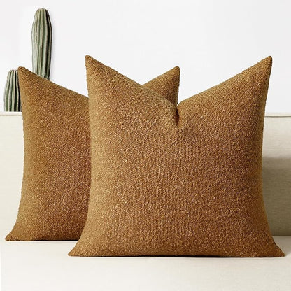 Throw Pillow Covers 18 x 18 Inch Set of 2, Accent Soft Boucle Textured Pillow Cover, Decorative Solid Color Cozy Cushion Pillow Case for Couch Bedroom Sofa Living Room Home Decor, Yellow