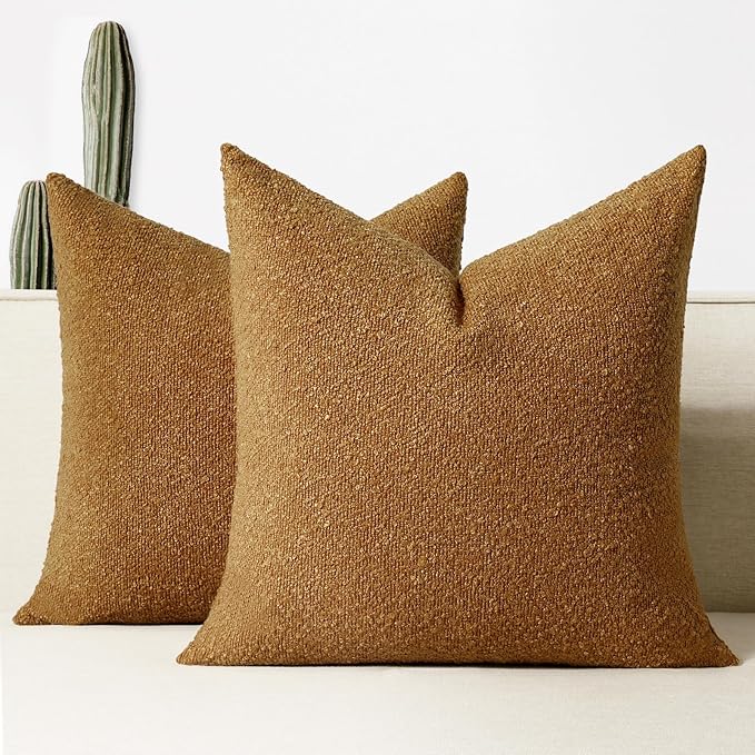 Throw Pillow Covers 20 x 20 Inch Set of 2, Accent Soft Boucle Textured Pillow Cover, Decorative Solid Color Cozy Cushion Pillow Case for Couch Bedroom Sofa Living Room Home Decor, Yellow