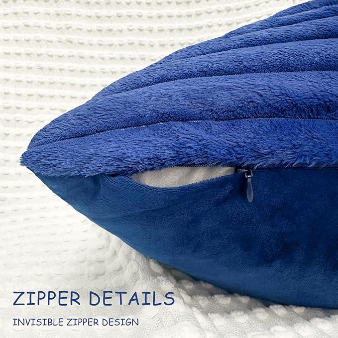 2 Pack 16x16 Pillow Cover Velvet Pillow Covers, Faux Fur Square Throw Pillow Covers for Living Room Decorations Throw Pillow Case, Throw Pillow Cover Cushion Cover for Home Sofa Bedroom Car, Navy Blue
